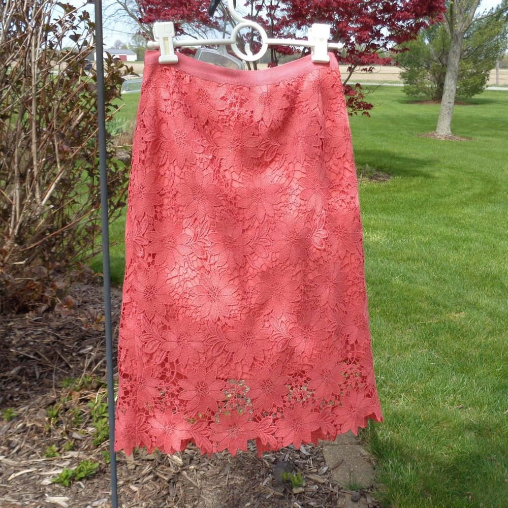 White House Black Market Lace Midi Pencil Skirt in Gelato Pink Size 2 back zip - Picture 5 of 10